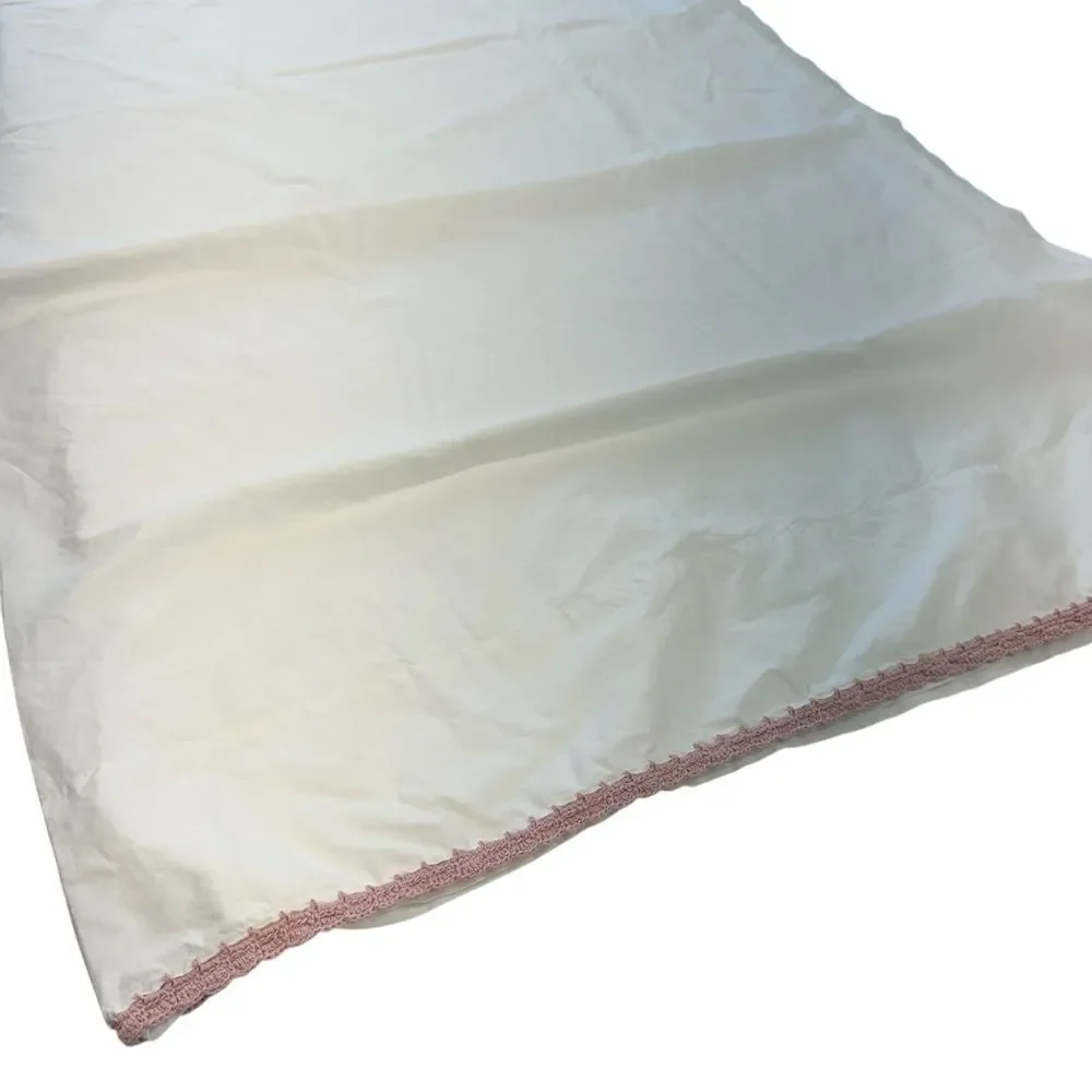 Restoration Hardware Baby & Child Crisp White & Pink Embroidered Flat Sheet Twin